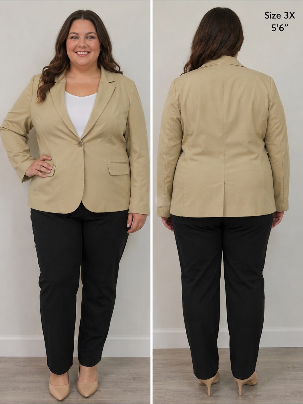 Women’s Beige Stretch Blazer Jacket Neutral Career Casual